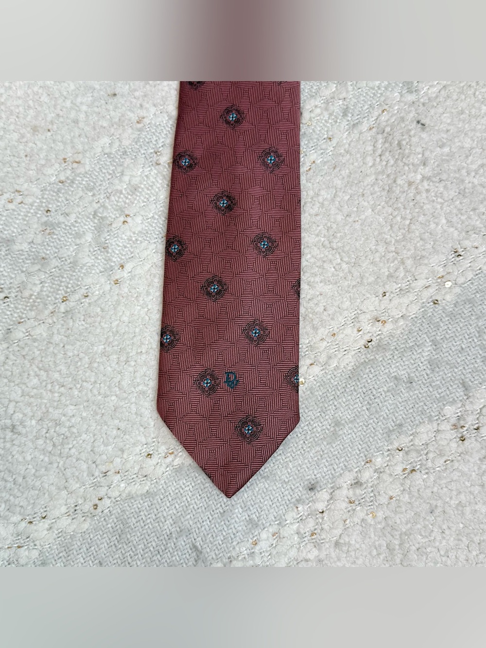 Christian Dior tie maroon, blue, red and white silk blend neck tie